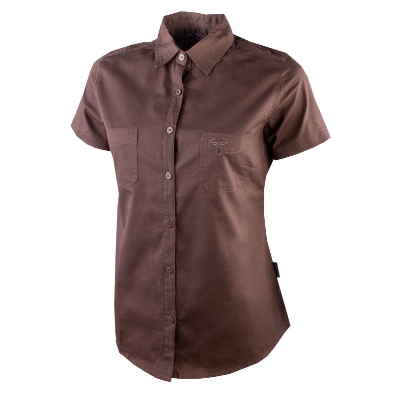 Wildebees Ladies Casual Short Sleeve Plain Pocket Blouse Taupe