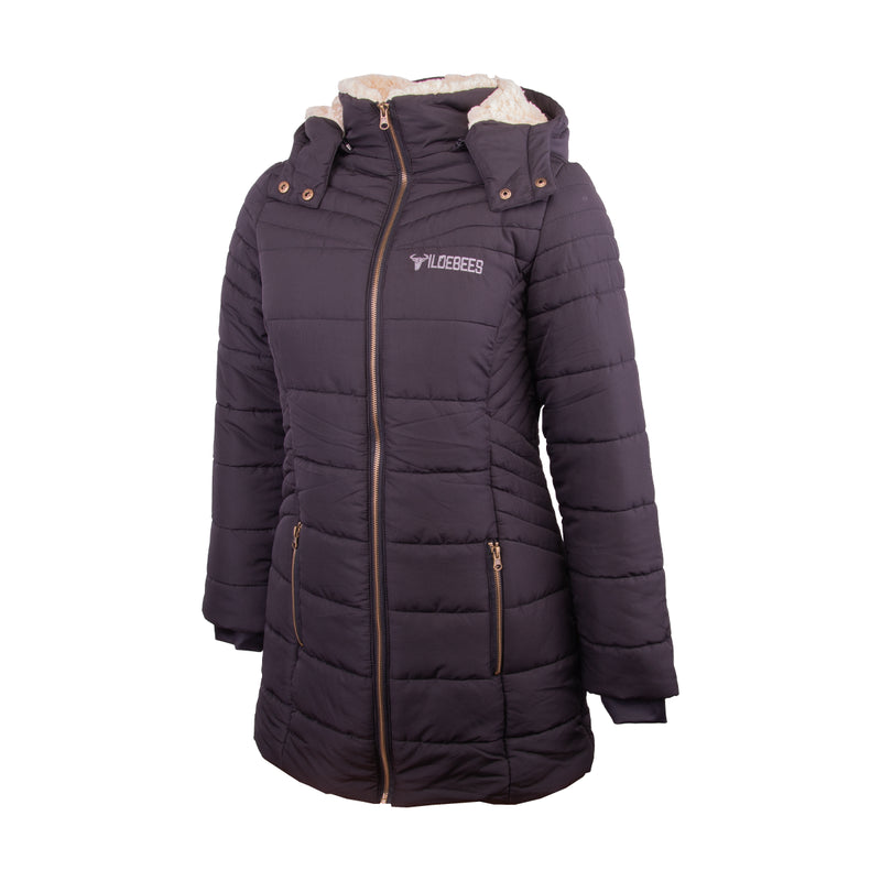 Wildebees Ladies Long Length Puffer Jacket Black