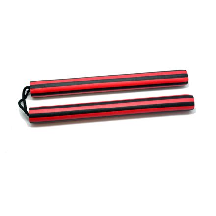 Nunchaku Black & Red Stripes Foam with Cord 12"